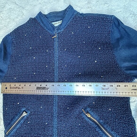 Marsha Sport Textured Front Denim Zip-Up Jacket Womens Large Blue Lightweight - Picture 5 of 8